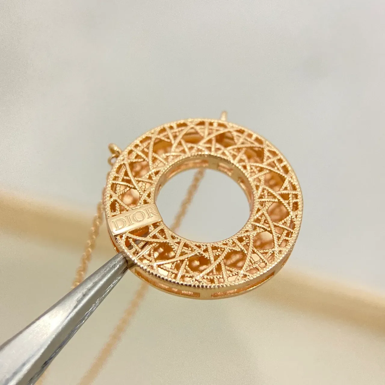 Dior Circular Openwork Lattice Pendant Necklace 3