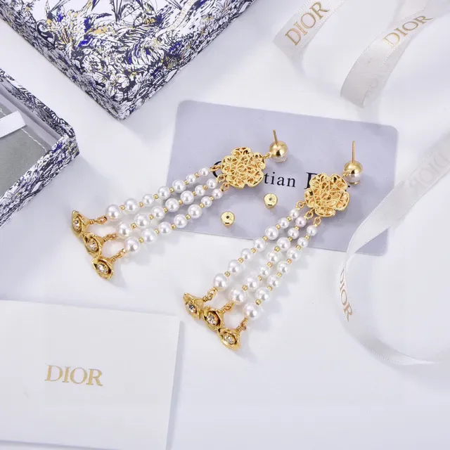Dior Boucles d'oreilles Florales en Cristal et Perle avec Frange 7