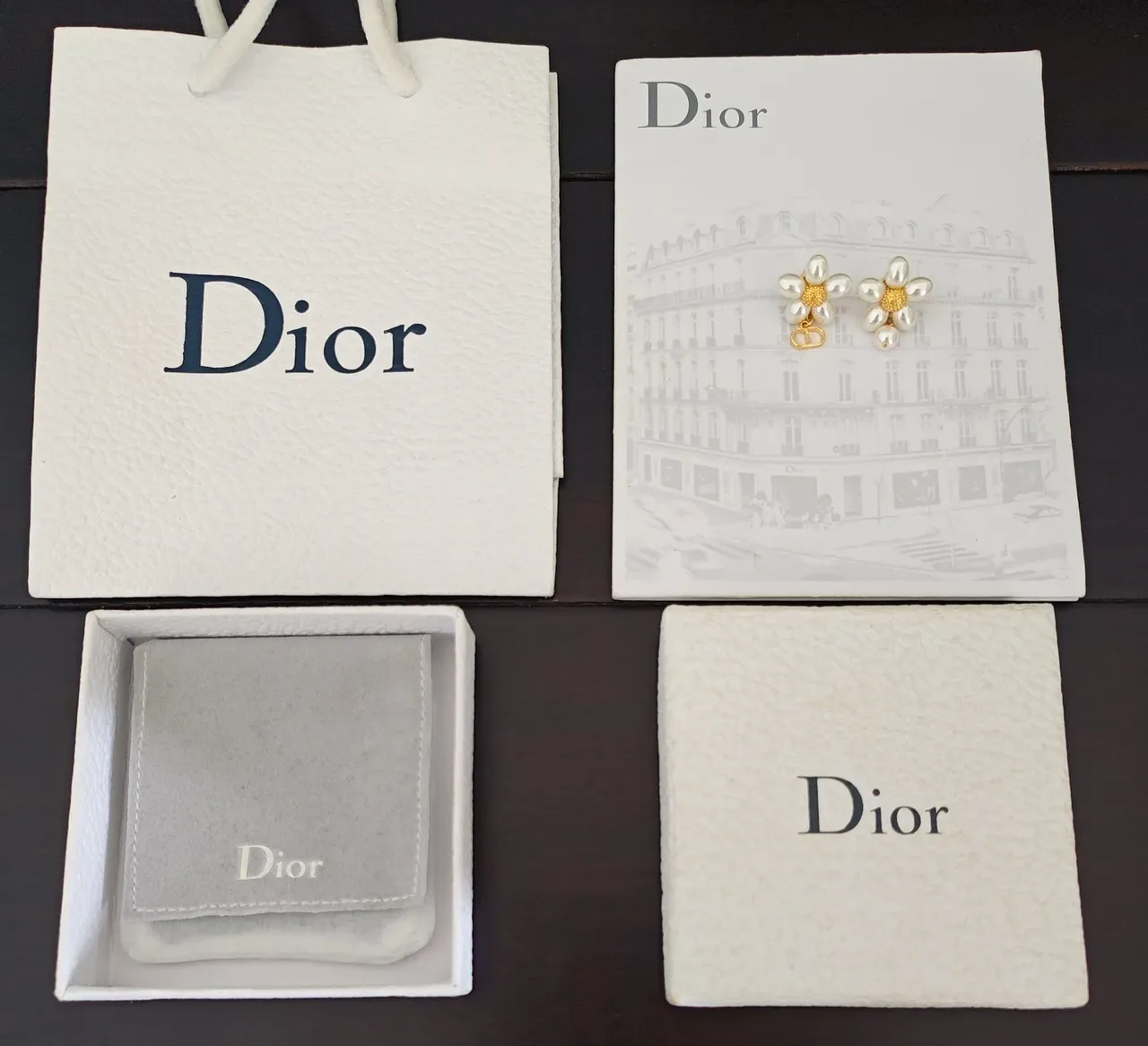 Dior Floral Pearl Gold-Tone Asymmetrical Earrings 4