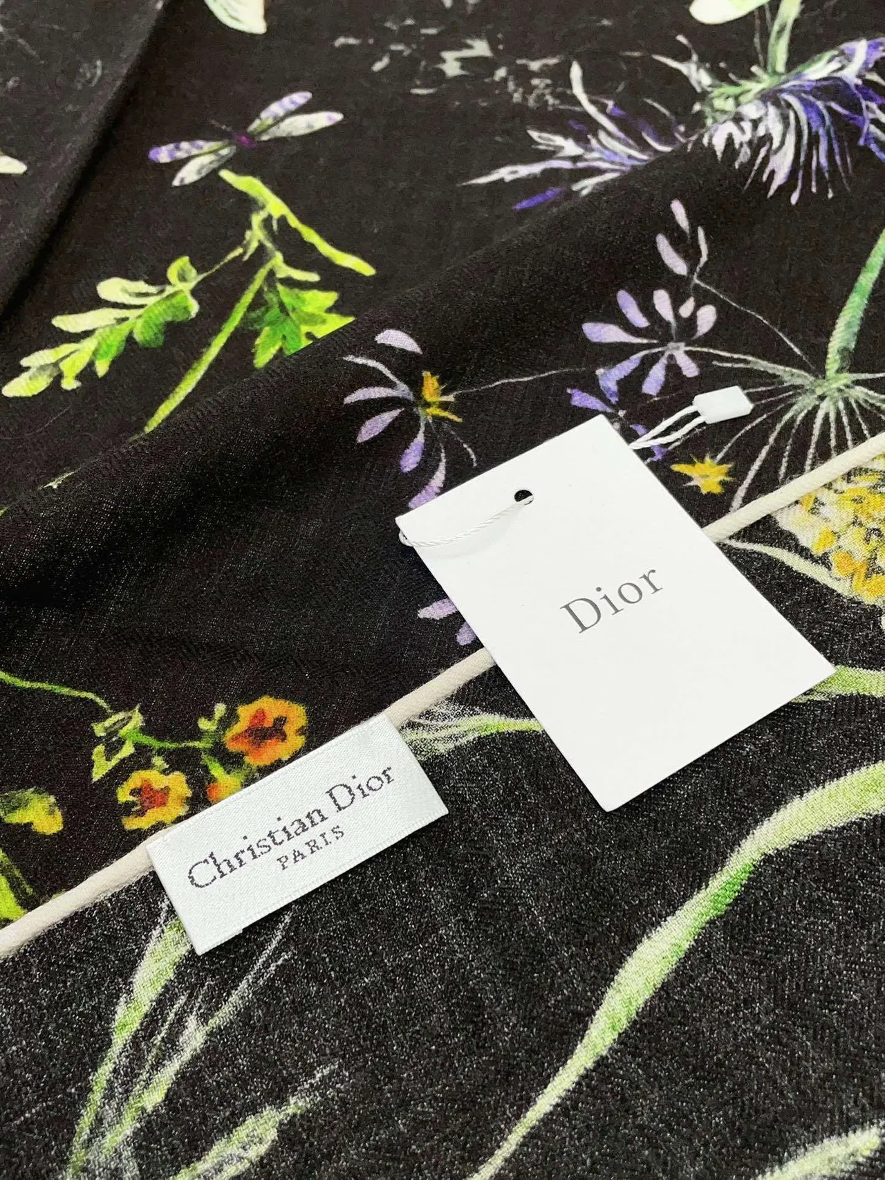 Dior Floral-Print Black Silk Scarf 8