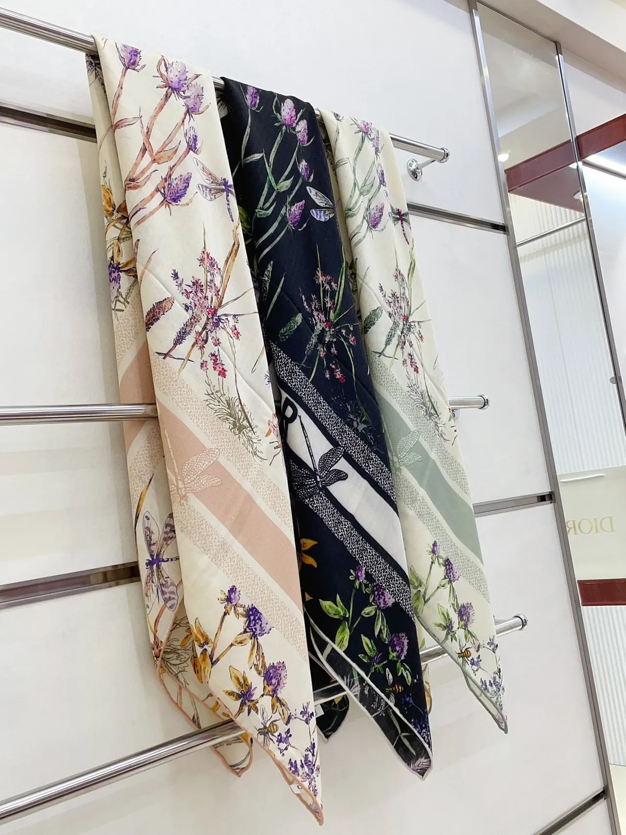 Dior Floral-Print Black Silk Scarf 2