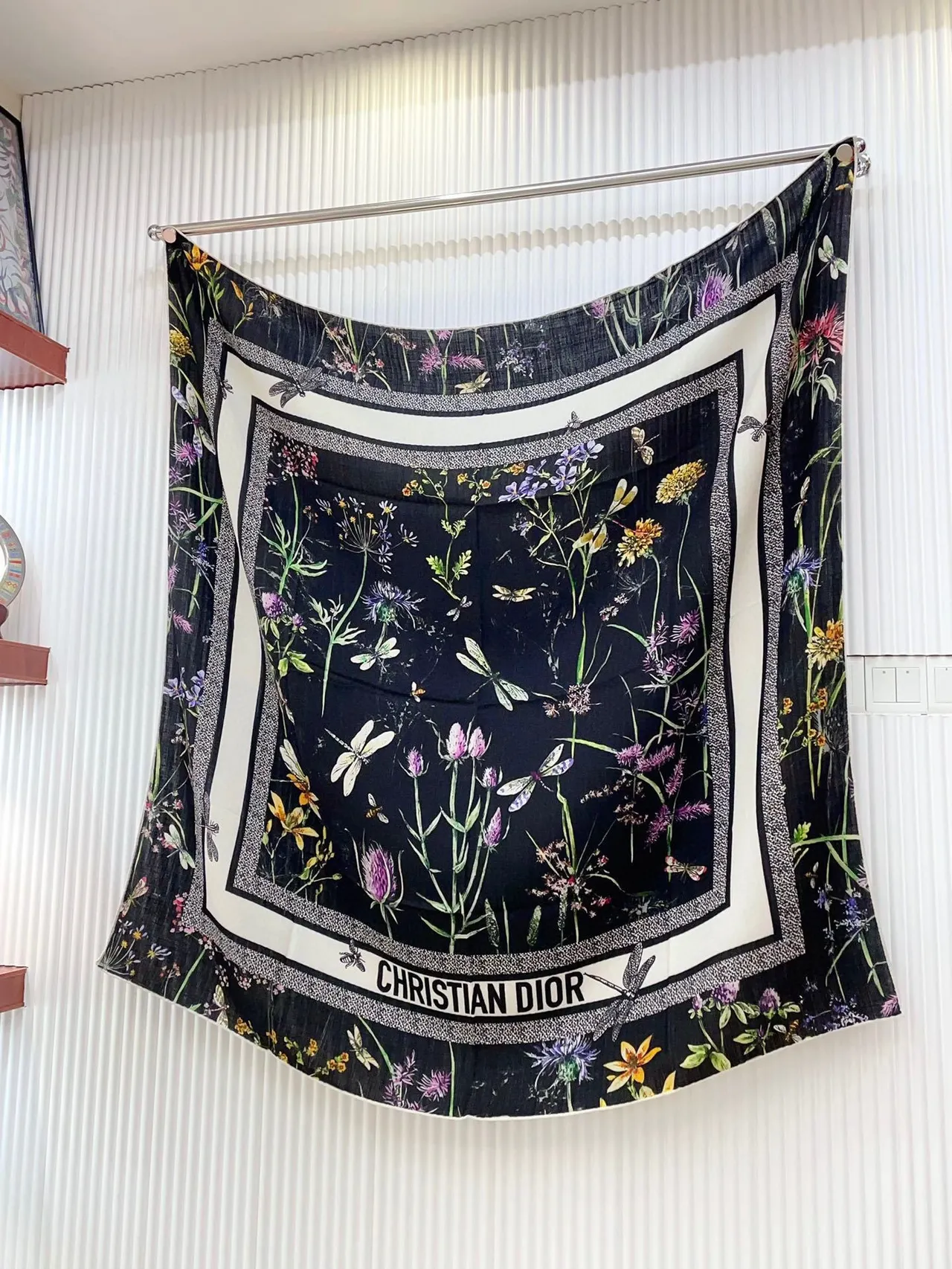 Dior Floral-Print Black Silk Scarf 3