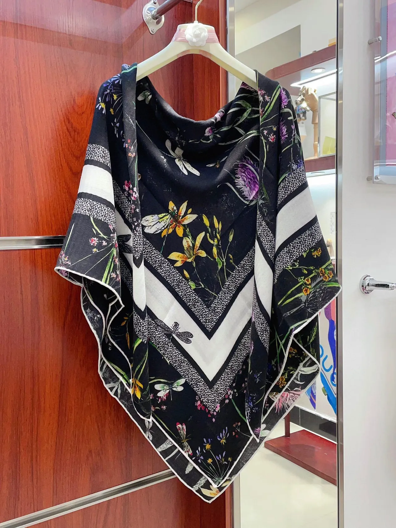 Dior Floral-Print Black Silk Scarf 5