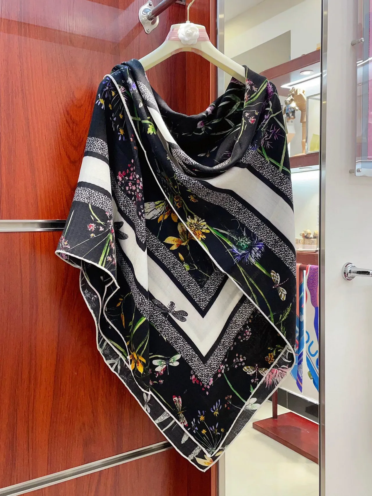 Dior Floral-Print Black Silk Scarf 6