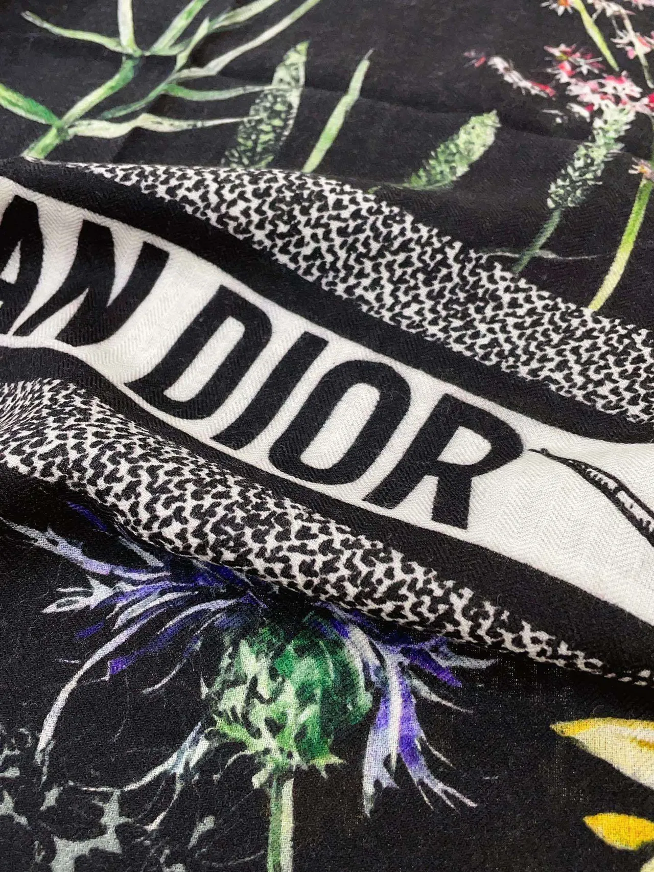 Dior Floral-Print Black Silk Scarf 7