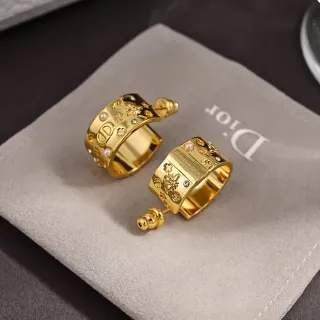 Dior 镀金 雕刻图案 珍珠 水晶 圆环耳环