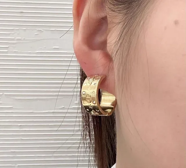 Dior Gold-Tone Engraved Motif Pearl and Crystal Hoop Earrings 2