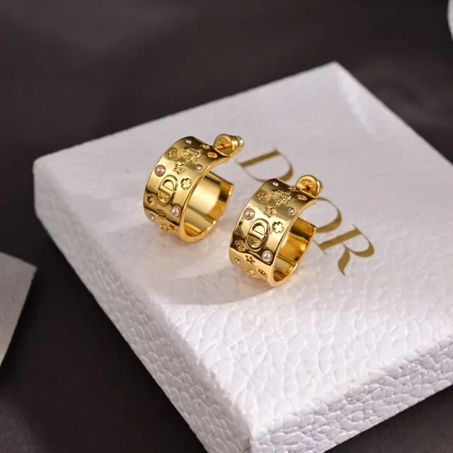 Dior Gold-Tone Engraved Motif Pearl and Crystal Hoop Earrings 3
