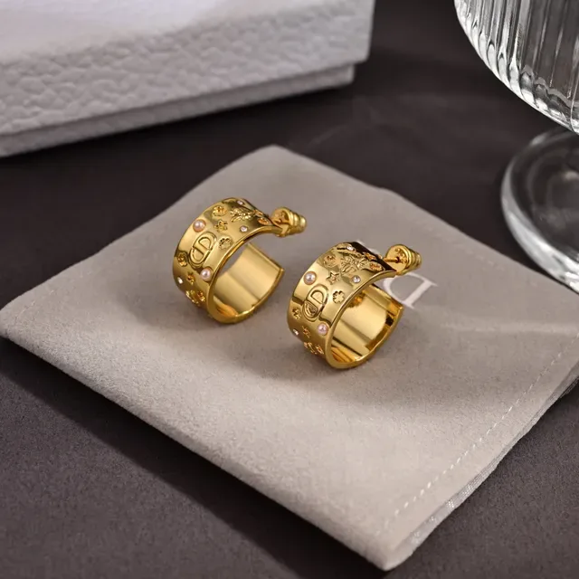 Dior Gold-Tone Engraved Motif Pearl and Crystal Hoop Earrings 4