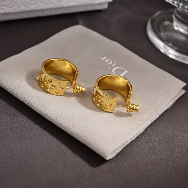 Dior Gold-Tone Engraved Motif Pearl and Crystal Hoop Earrings 5