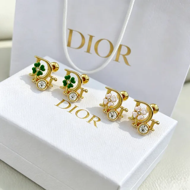 Dior Boucles d'oreilles à studs avec logo floral émaillé rose doré 2