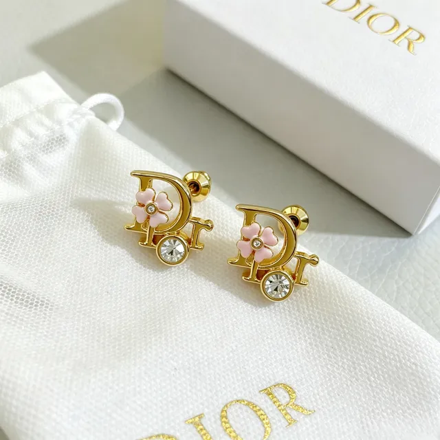 Dior Boucles d'oreilles à studs avec logo floral émaillé rose doré 6