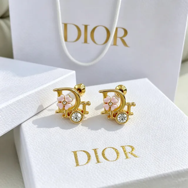 Dior Boucles d'oreilles à studs avec logo floral émaillé rose doré 8