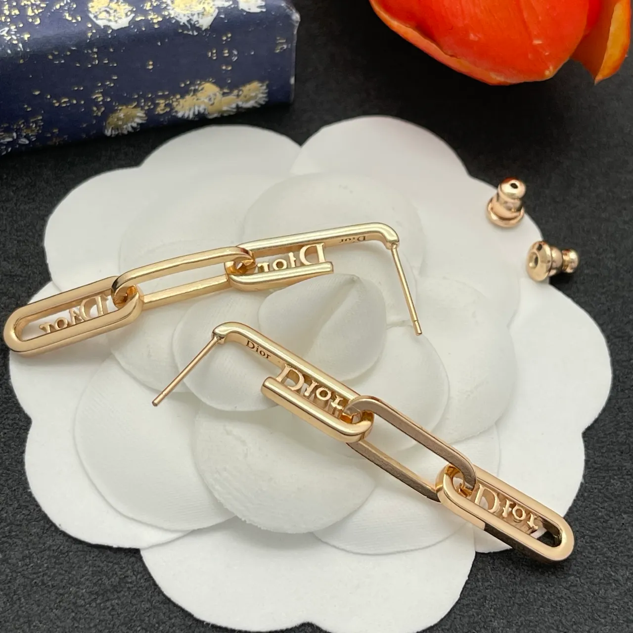 Dior Gold Transparent Link-Chain Pavé-Crystal Earrings 3