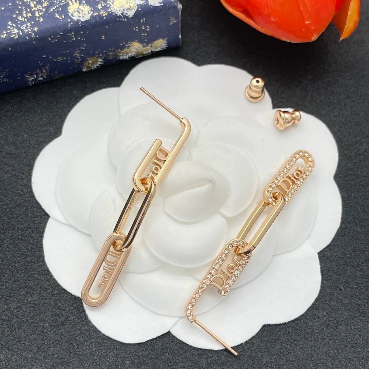 Dior Gold Transparent Link-Chain Pavé-Crystal Earrings 4