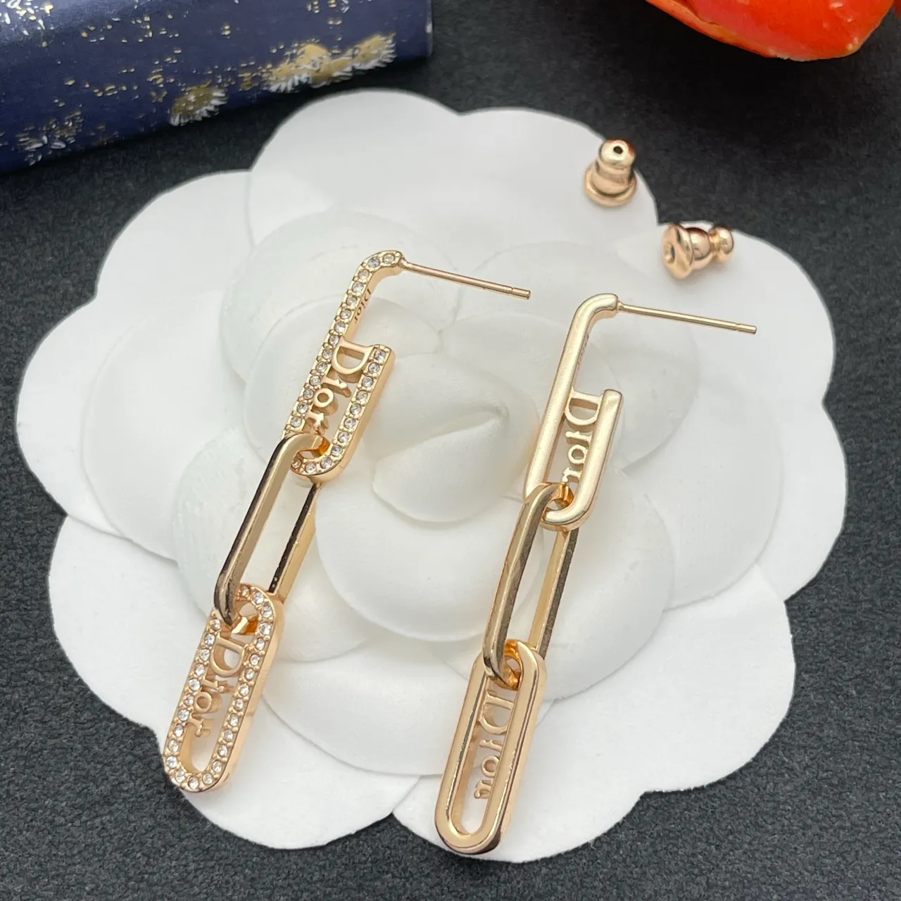 Dior Gold Transparent Link-Chain Pavé-Crystal Earrings 5