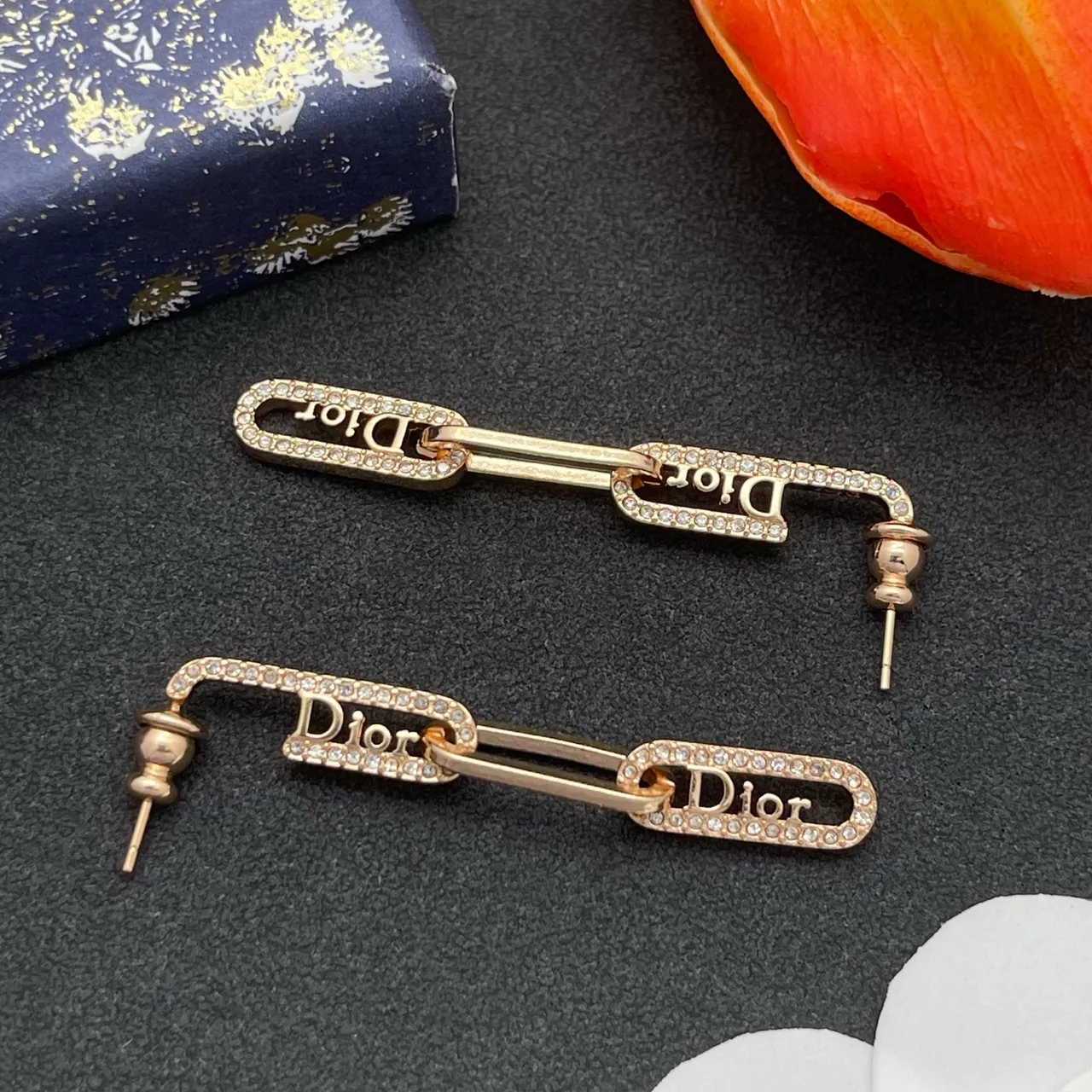 Dior Gold Transparent Link-Chain Pavé-Crystal Earrings 6
