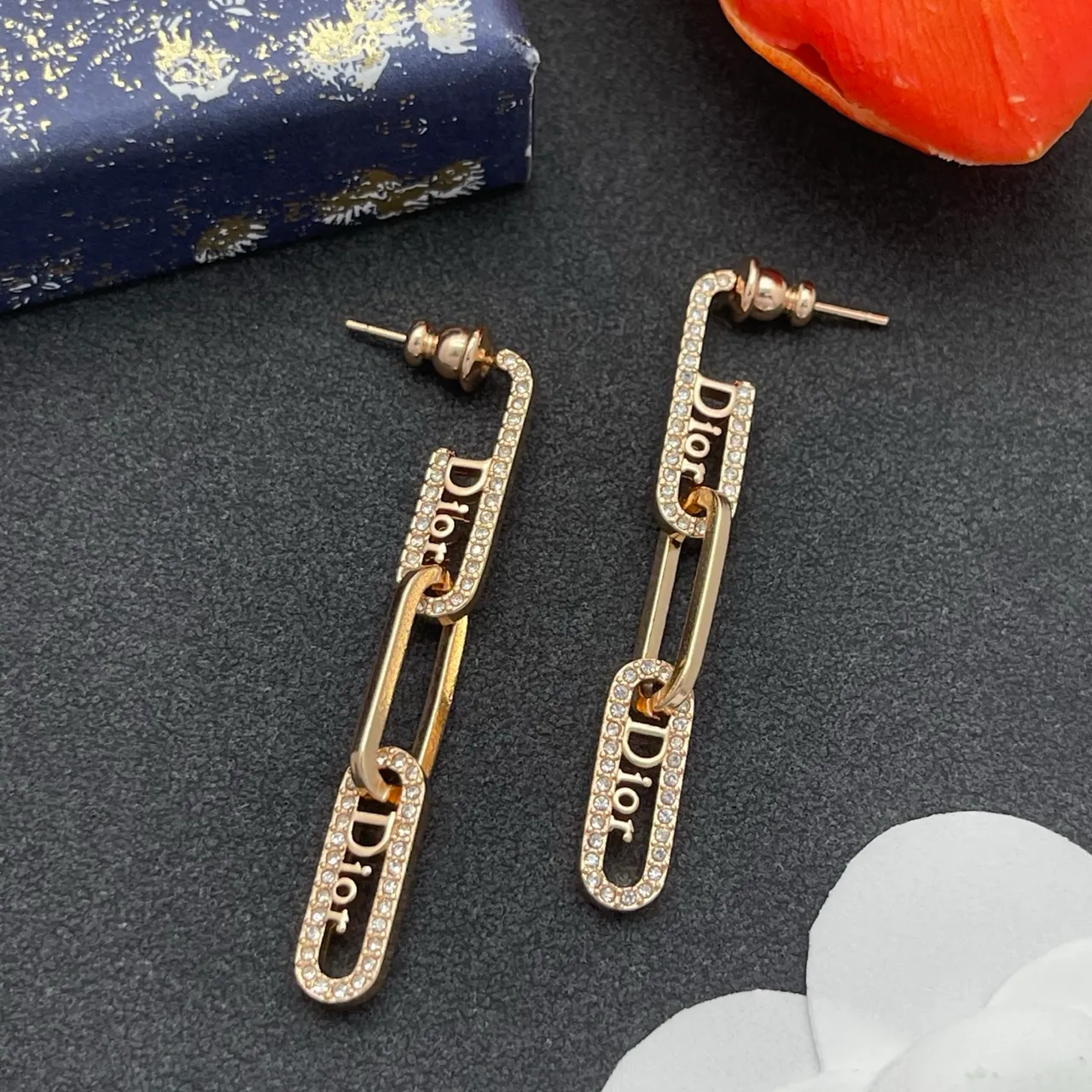 Dior Gold Transparent Link-Chain Pavé-Crystal Earrings 7