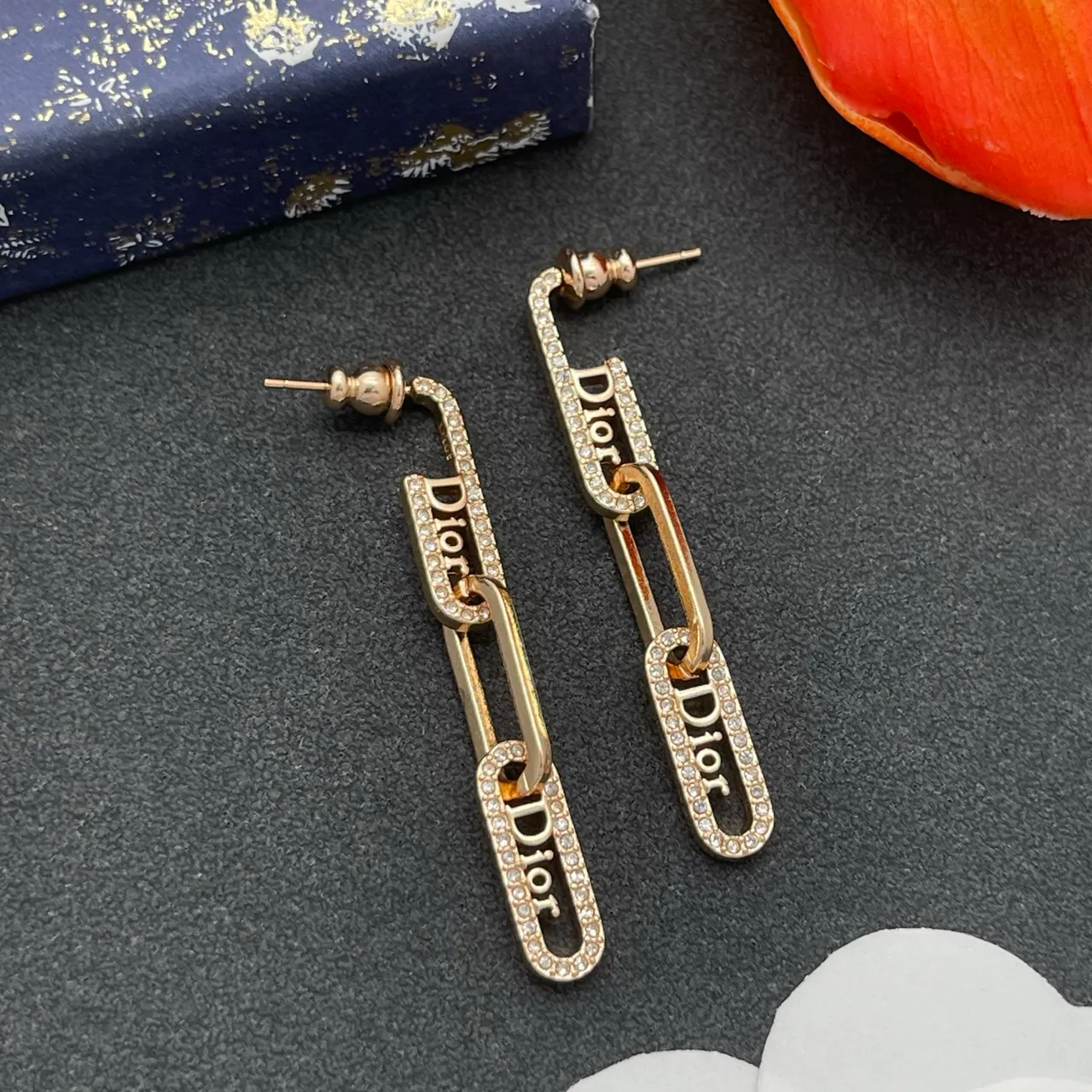 Dior Gold Transparent Link-Chain Pavé-Crystal Earrings 8