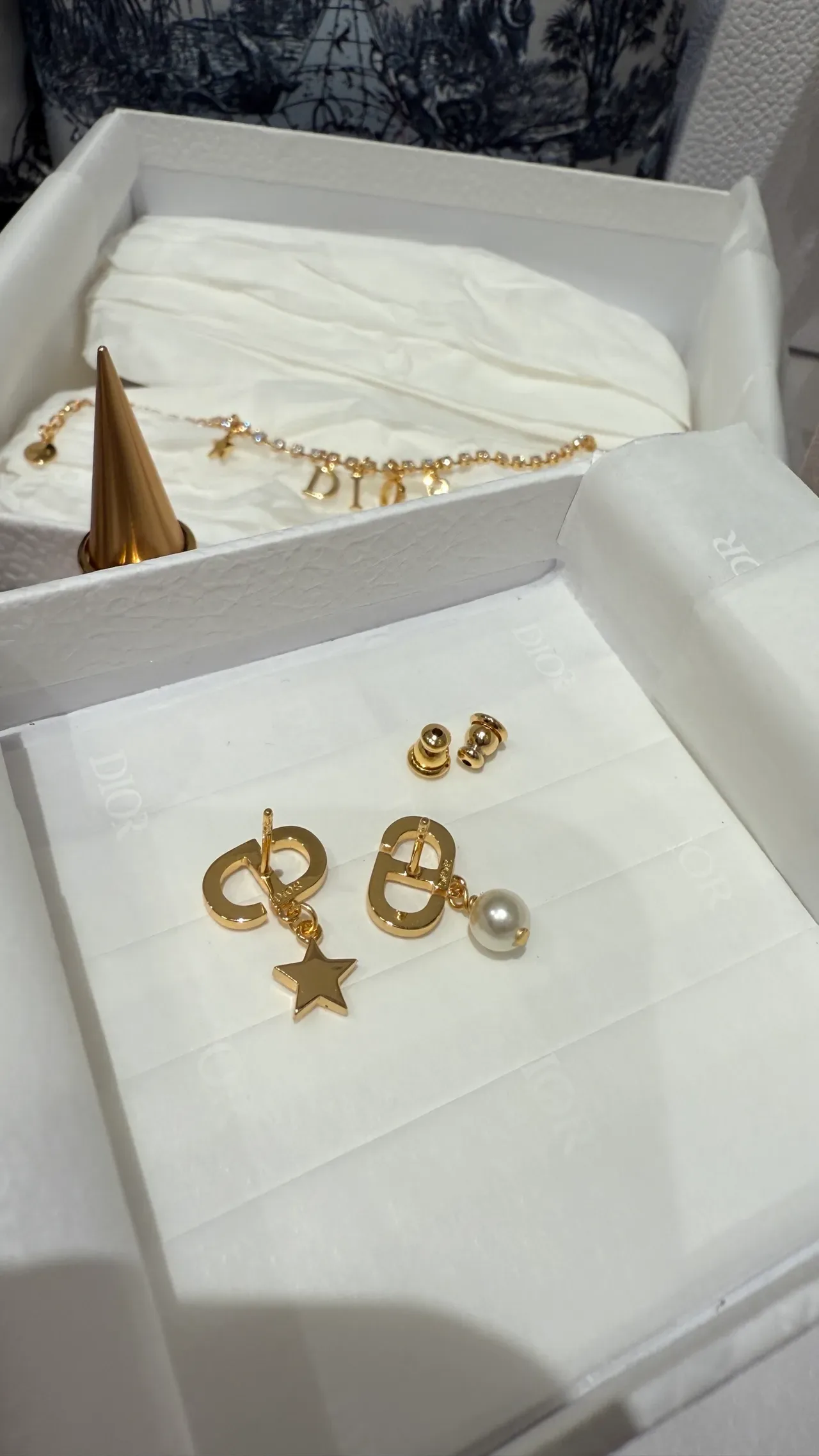Dior Gold White Crystal-Encrusted Earrings 2