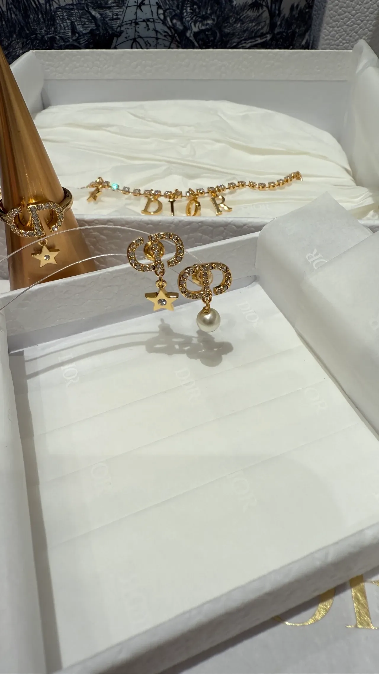 Dior Gold White Crystal-Encrusted Earrings 4