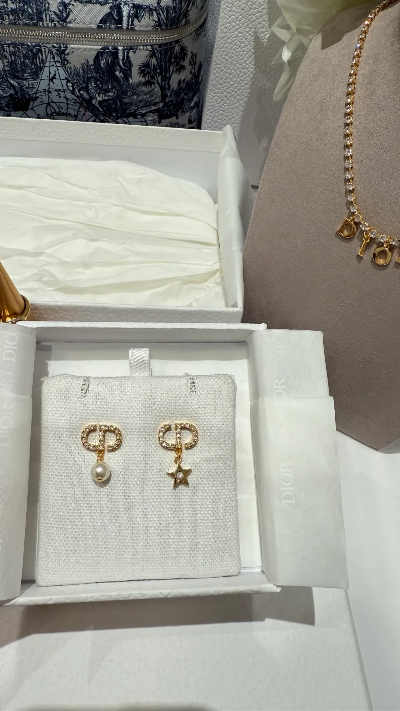 Dior Gold White Crystal-Encrusted Earrings 5