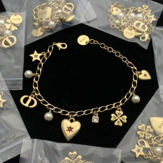 Dior Gold White Curb Chain Multi-Charm Bracelet
