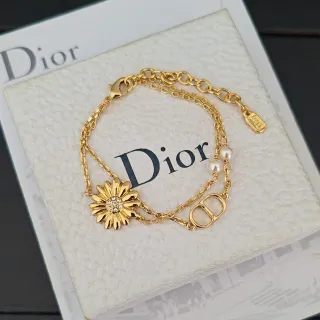 Dior Gold White Double-Chain Pearl Accents Bracelet
