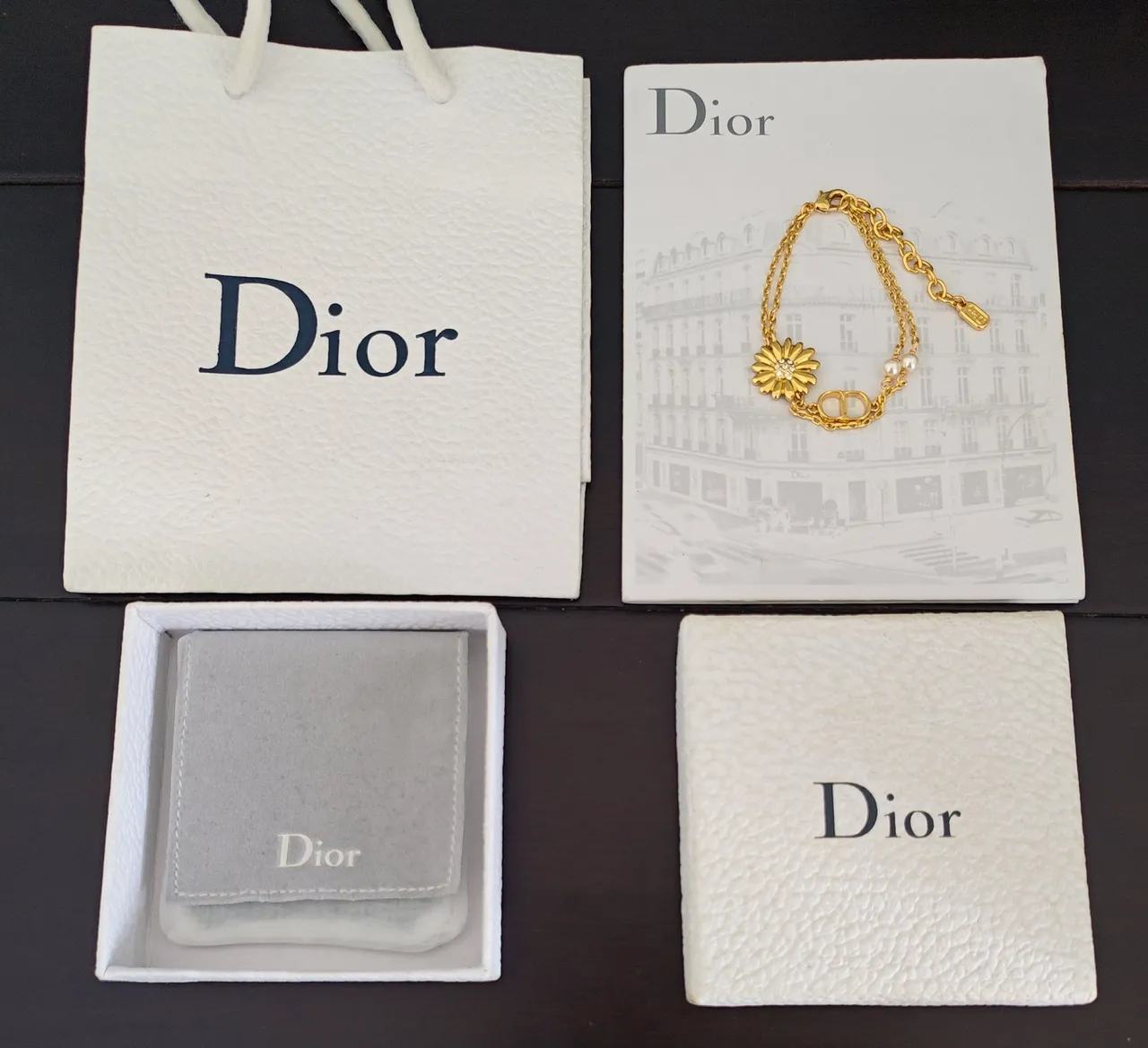 Dior Gold White Double-Chain Pearl Accents Bracelet 4