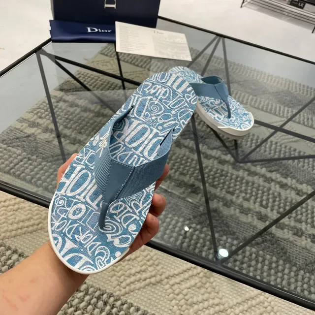 Dior Graphic Print Blue White Platform Slippers 2