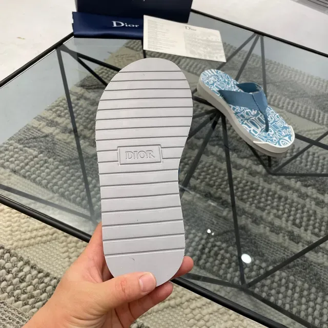 Dior Graphic Print Blue White Platform Slippers 3
