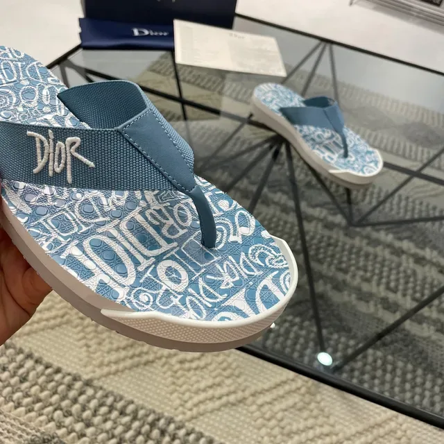 Dior Graphic Print Blue White Platform Slippers 4
