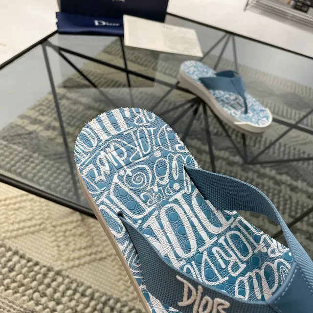 Dior Graphic Print Blue White Platform Slippers 5