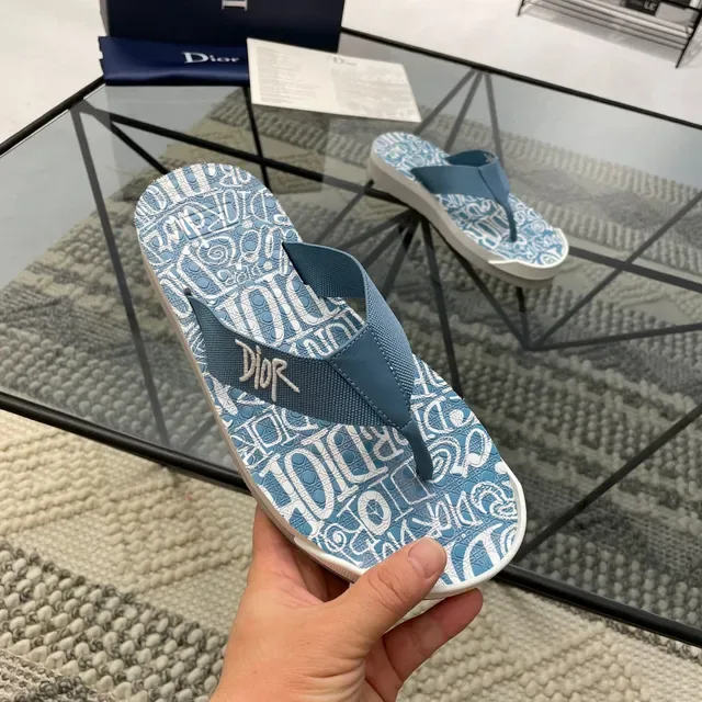 Dior Graphic Print Blue White Platform Slippers 6