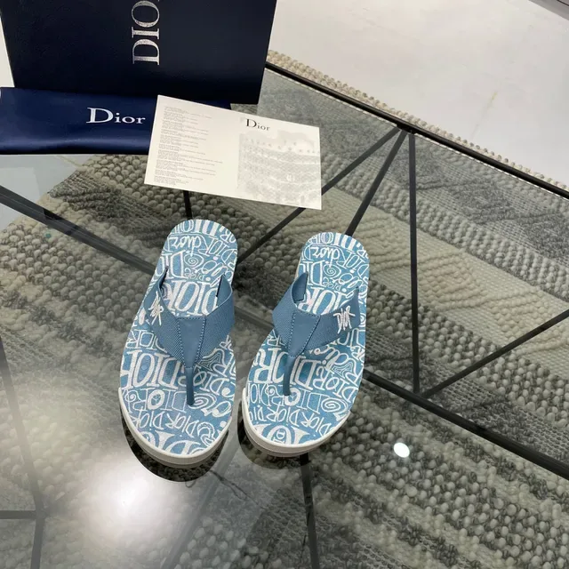 Dior Graphic Print Blue White Platform Slippers 7