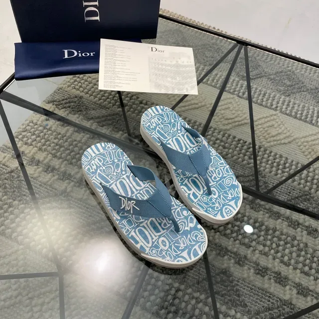 Dior Graphic Print Blue White Platform Slippers 8