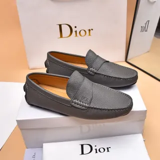 Dior Gray Beige Pebbled Leather Penny Strap Loafer