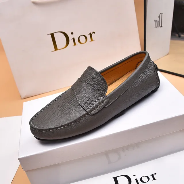 Dior Mocassin en Cuir Granulé Beige Gris à Bride Penny 7