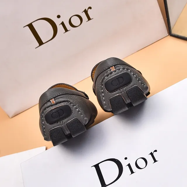 Dior Mocassin en Cuir Granulé Beige Gris à Bride Penny 9