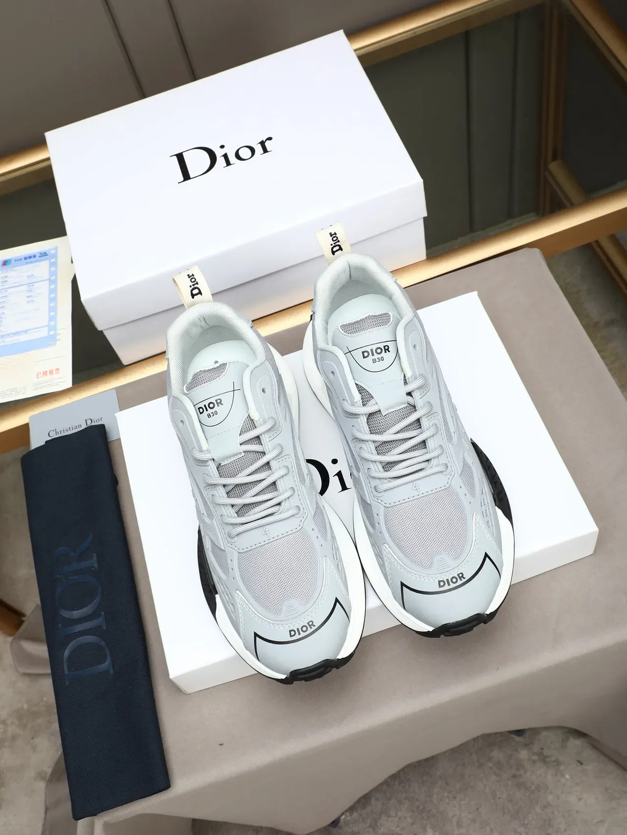 Dior Gray Black Layered Sole Mesh And Synthetic Overlay Construction Chunky Sneakers 2