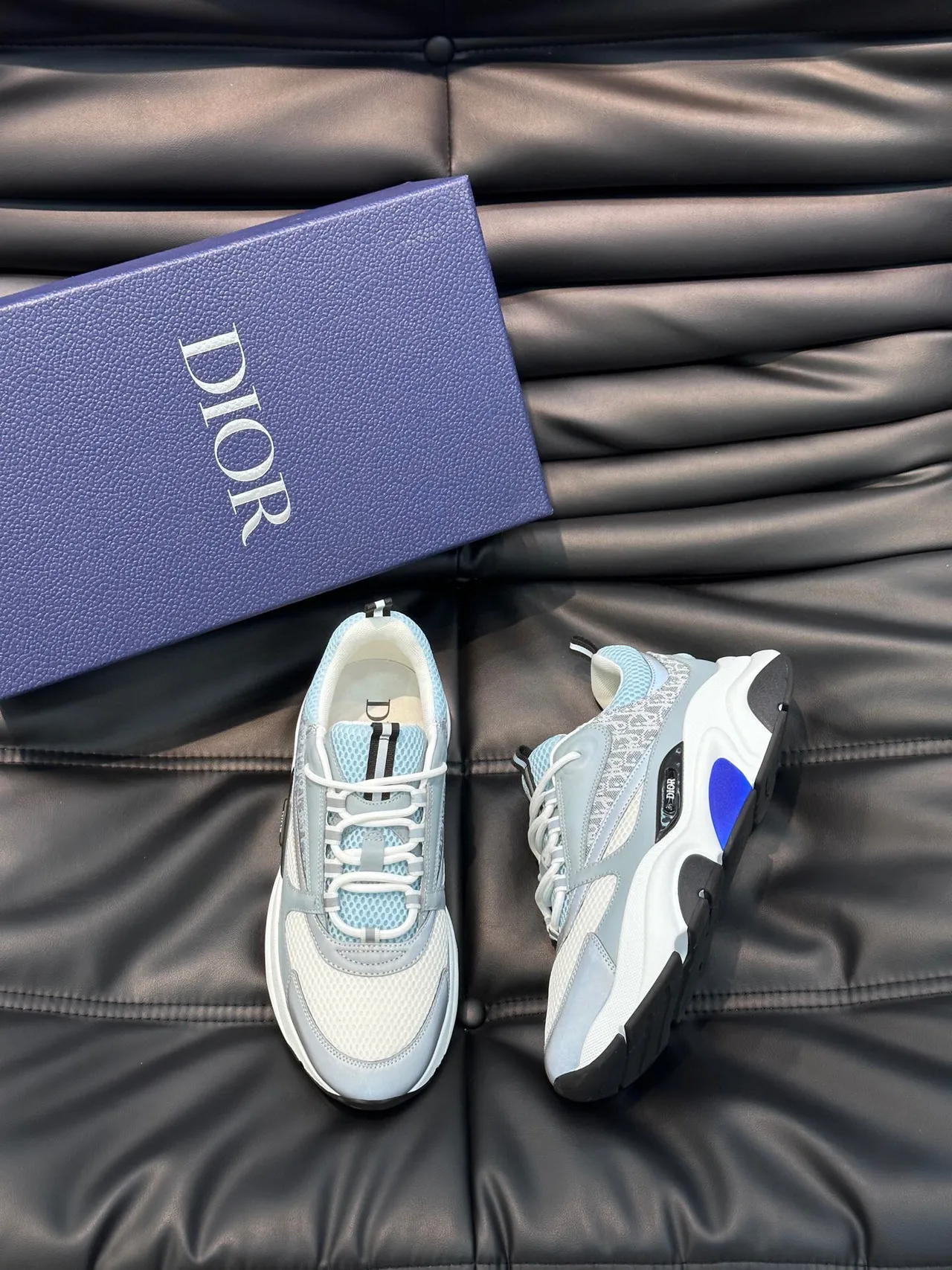 Dior Gray Blue Sole Oblique Jacquard Panel Chunky Sneakers 3
