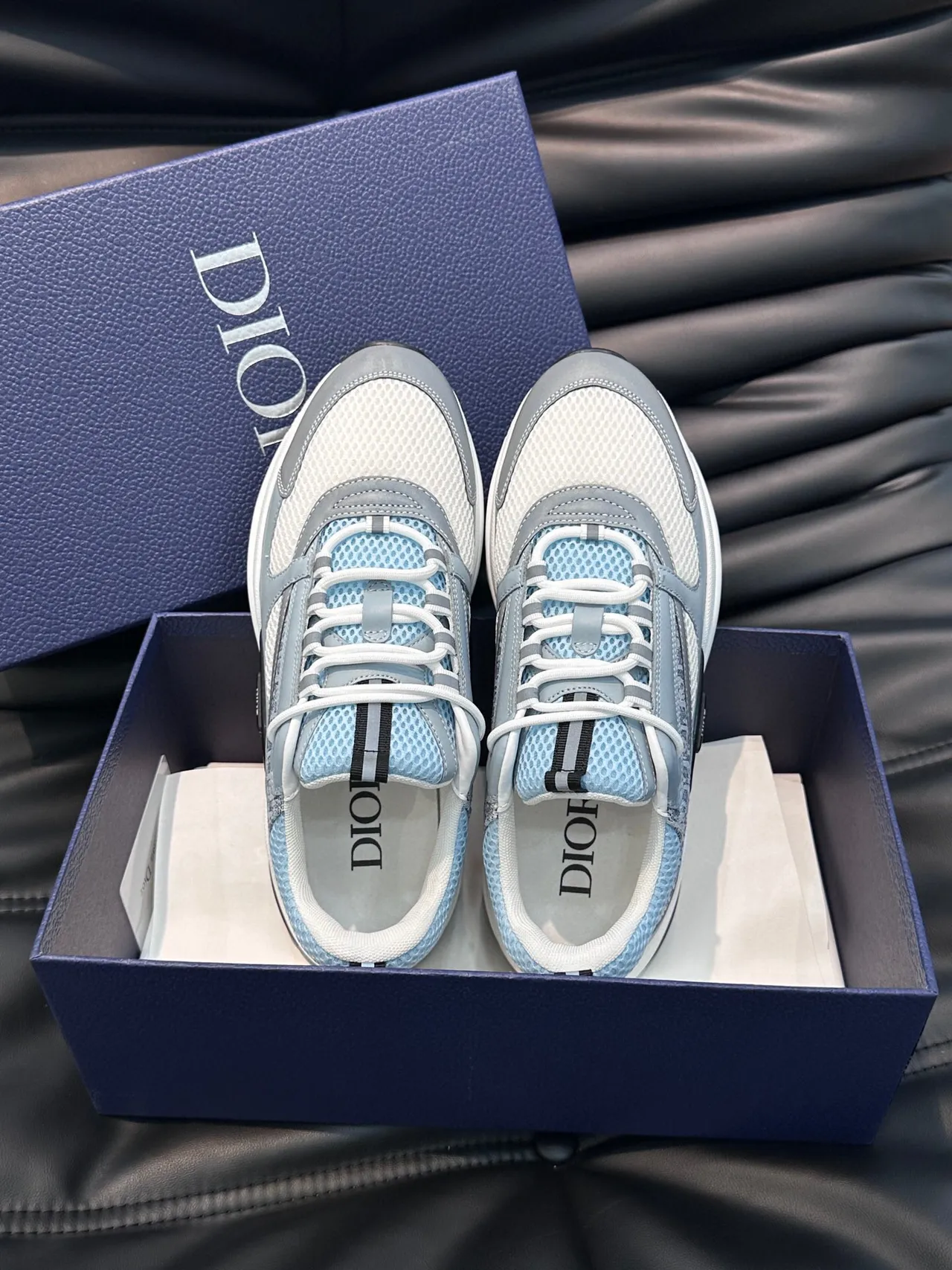 Dior Gray Blue Sole Oblique Jacquard Panel Chunky Sneakers 5