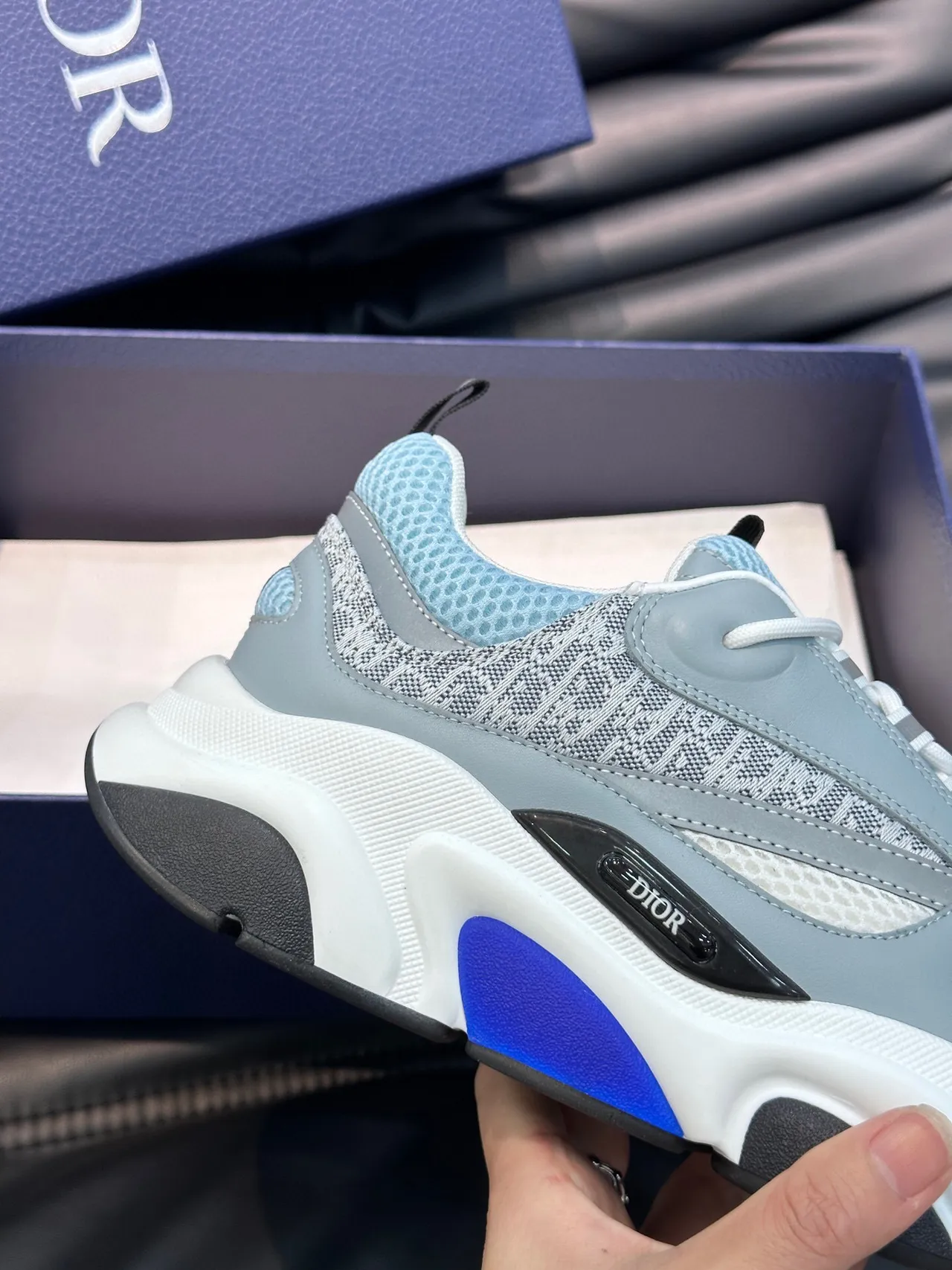 Dior Gray Blue Sole Oblique Jacquard Panel Chunky Sneakers 6