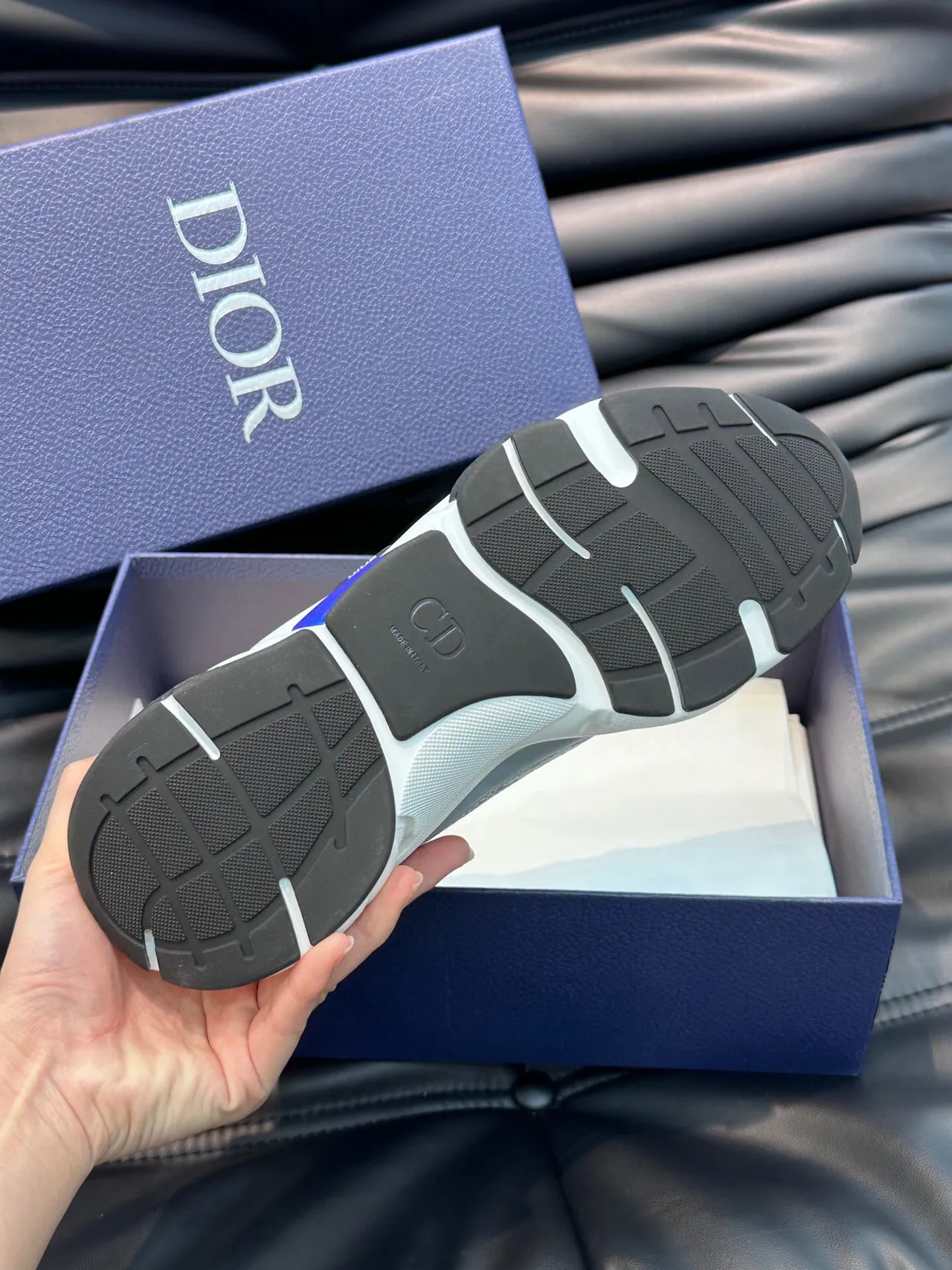 Dior Gray Blue Sole Oblique Jacquard Panel Chunky Sneakers 9