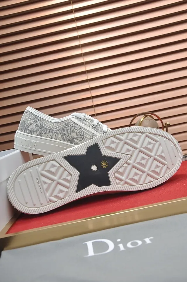 Dior Gray White Jacquard-Patterned Upper Platform Sole Lifestyle Sneakers 3