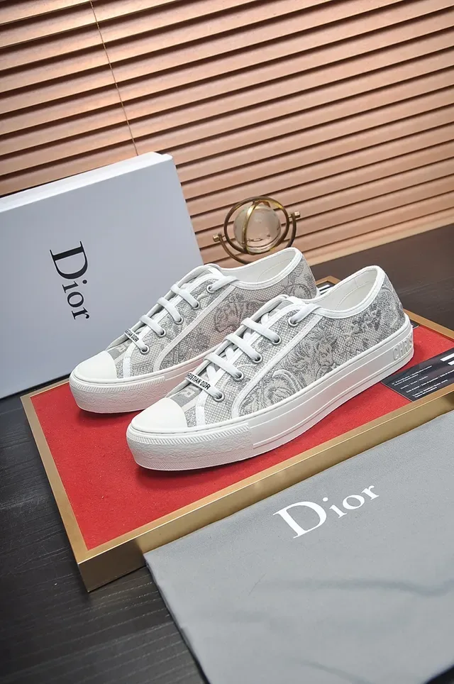 Dior Gray White Jacquard-Patterned Upper Platform Sole Lifestyle Sneakers 4