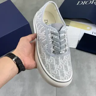 Dior Gris Blanc Monogrammé Toile Low-Top Lacets Lifestyle Sneakers