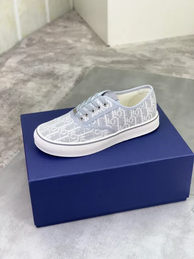 Dior Gris Blanc Monogrammé Toile Low-Top Lacets Lifestyle Sneakers 4