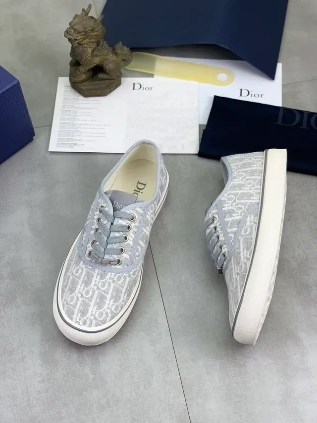 Dior Gris Blanc Monogrammé Toile Low-Top Lacets Lifestyle Sneakers 5