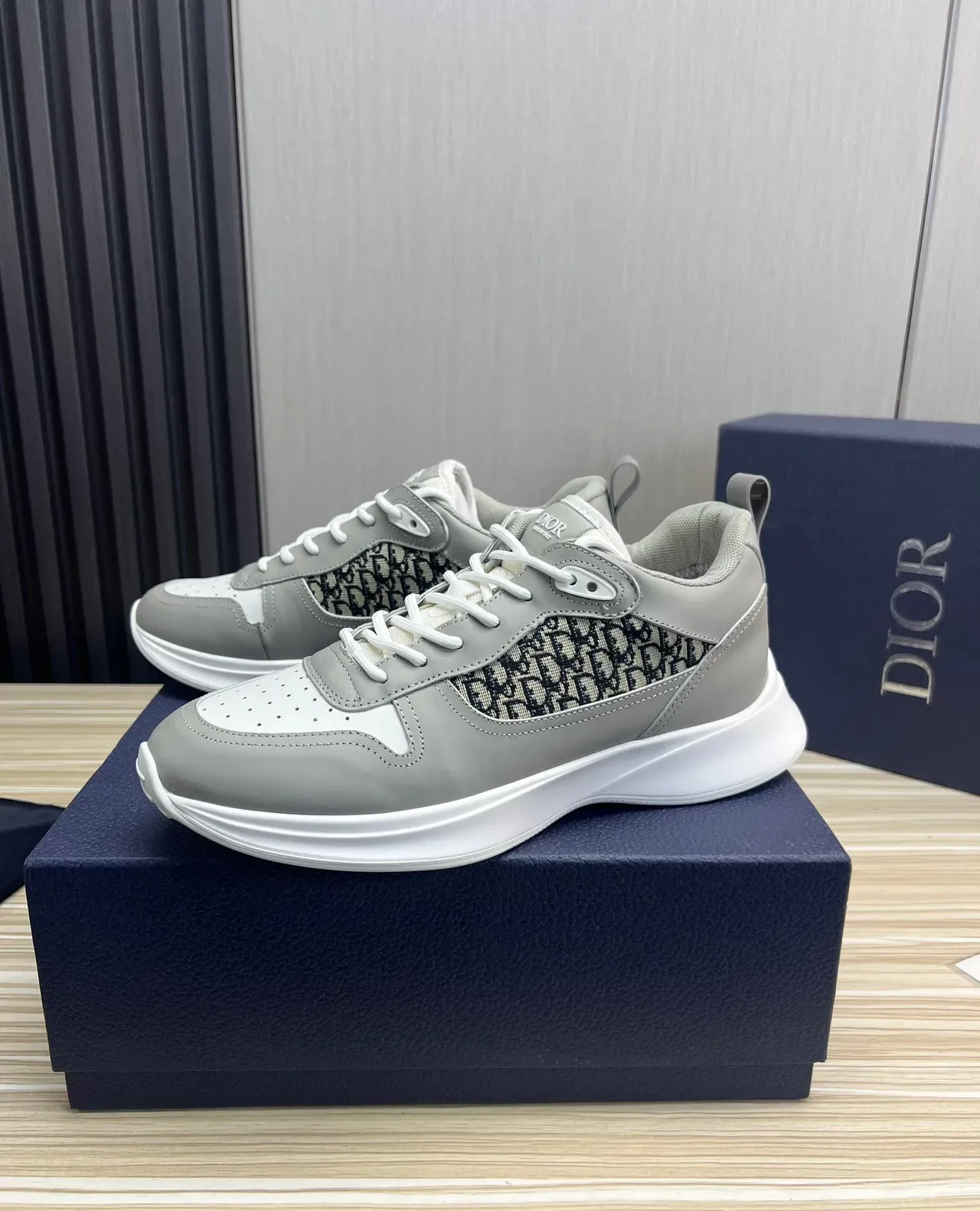 Dior Gray White Monogrammed Side Panel Perforated Toe Cap Lifestyle Sneakers 4